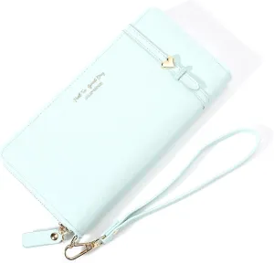 JIUFENG Women Long RFID Blocking Wallet Large Capacity Zipper Wristlet Purse Card Holder Cellphone Bag Fashion Clutches