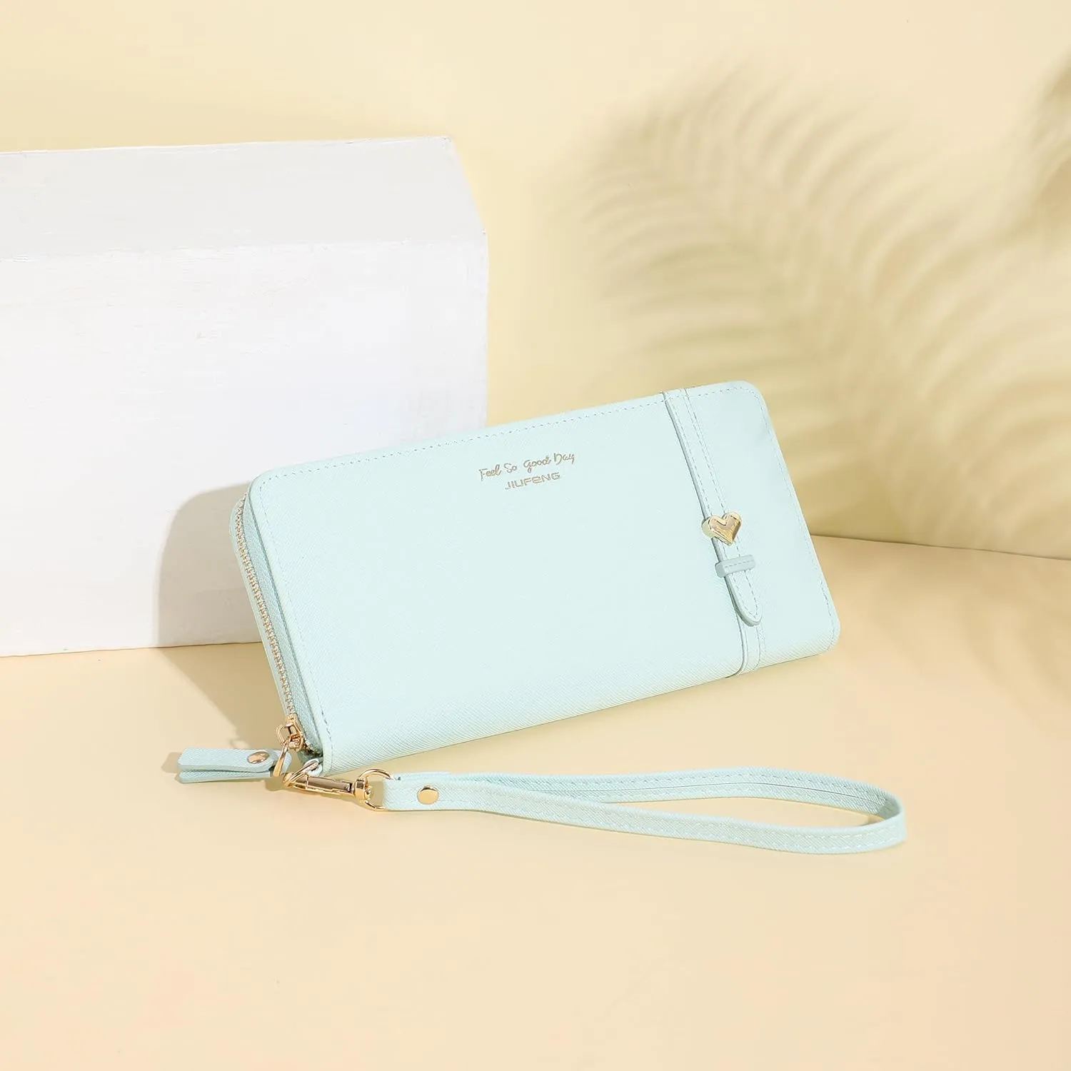 JIUFENG Women Long RFID Blocking Wallet Large Capacity Zipper Wristlet Purse Card Holder Cellphone Bag Fashion Clutches