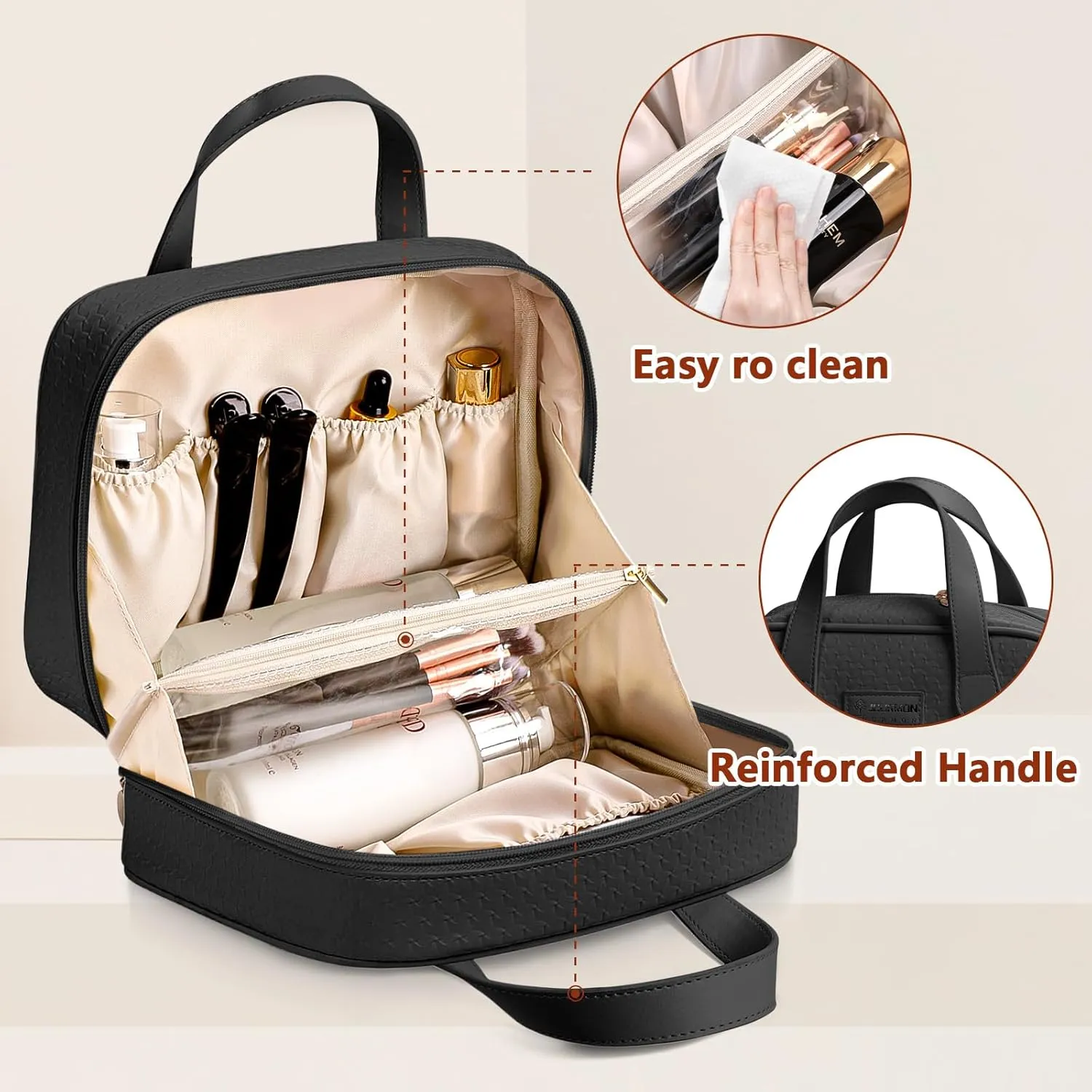 JOURMON Makeup Bag Protable Quilted Makeup Bag Travel Essentials Pouch Cosmetic Bag for Women, Black