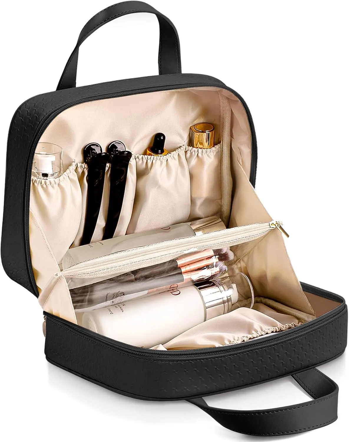 JOURMON Makeup Bag Protable Quilted Makeup Bag Travel Essentials Pouch Cosmetic Bag for Women, Black