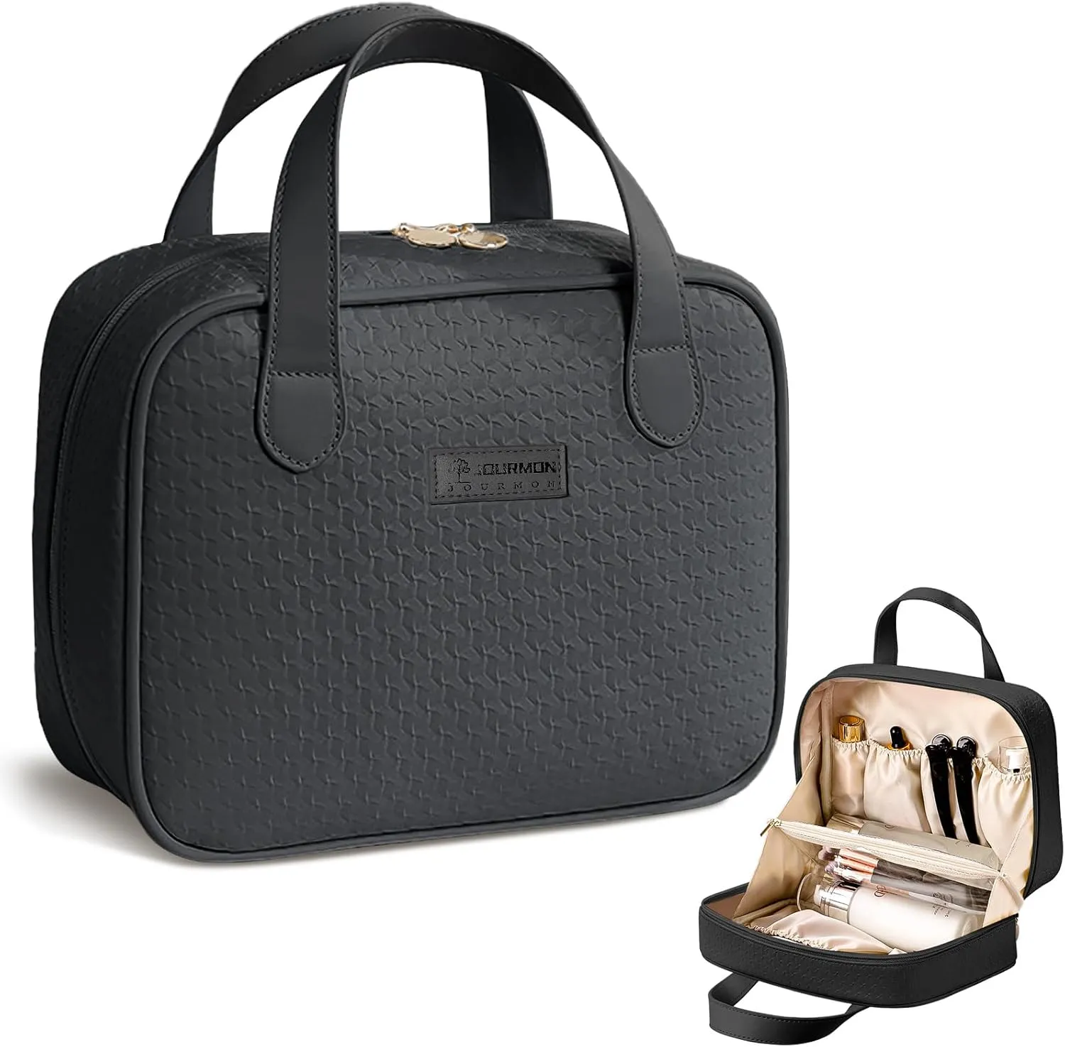 JOURMON Makeup Bag Protable Quilted Makeup Bag Travel Essentials Pouch Cosmetic Bag for Women, Black