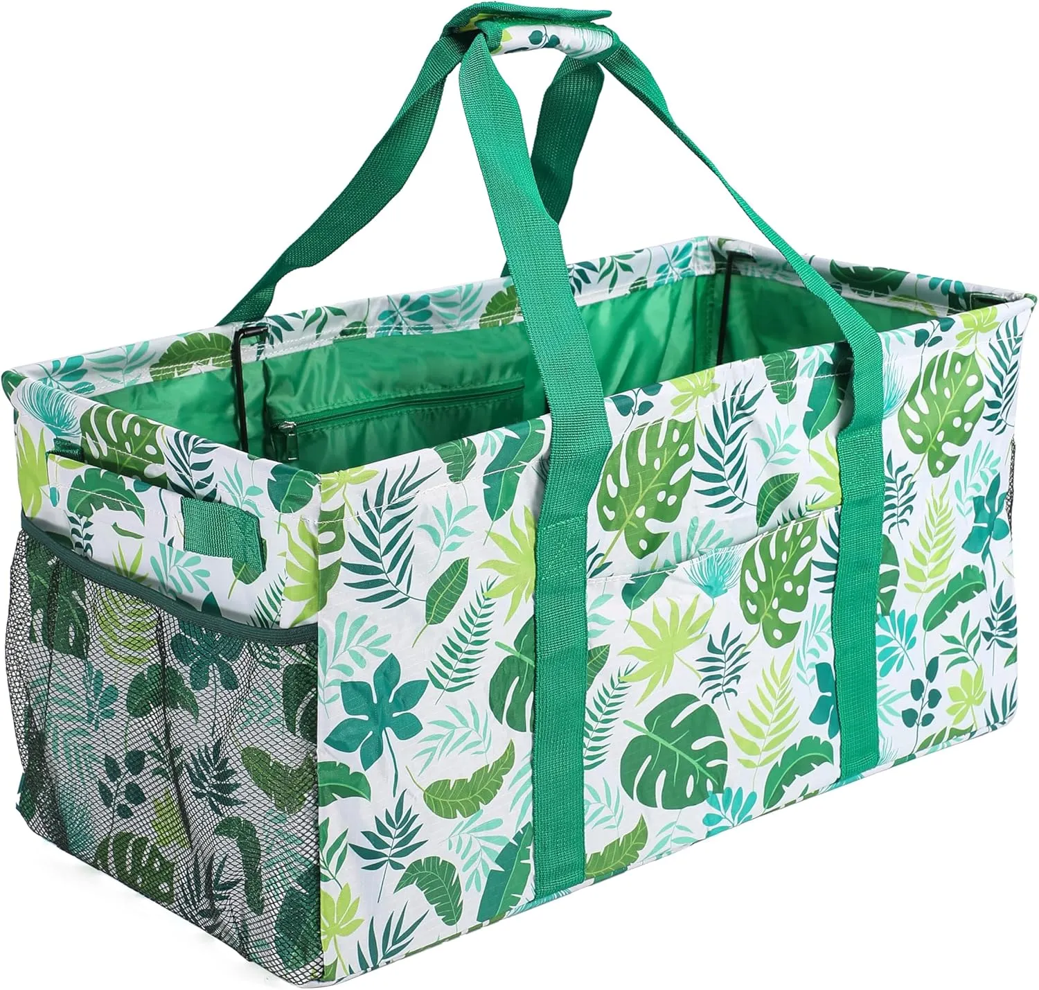 Joyfol Day Extra Large Utility Tote Bag, Reusable Grocery Bags Foldable, Upgraded Metal Frame, With Sturdy Handles Reinforced Bottom Heavy Duty Oxford Fabric Moving Shopping Bags, Leaves