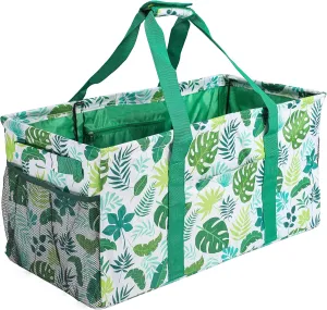Joyfol Day Extra Large Utility Tote Bag, Reusable Grocery Bags Foldable, Upgraded Metal Frame, With Sturdy Handles Reinforced Bottom Heavy Duty Oxford Fabric Moving Shopping Bags, Leaves