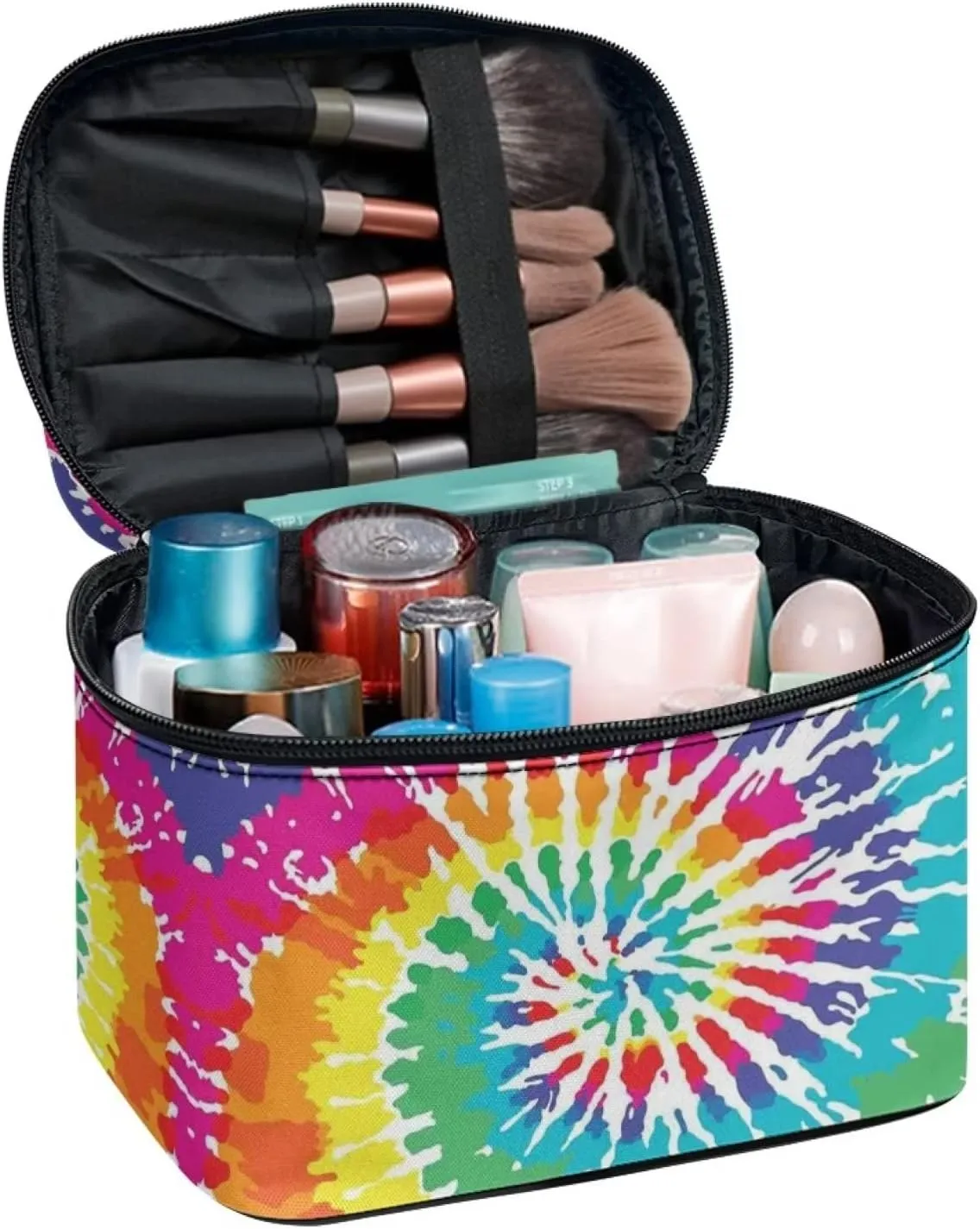JoyLamoria Tie Dye Handbag Cosmetic Bag Travel Toiletry Bag Brush Bag with Pockets