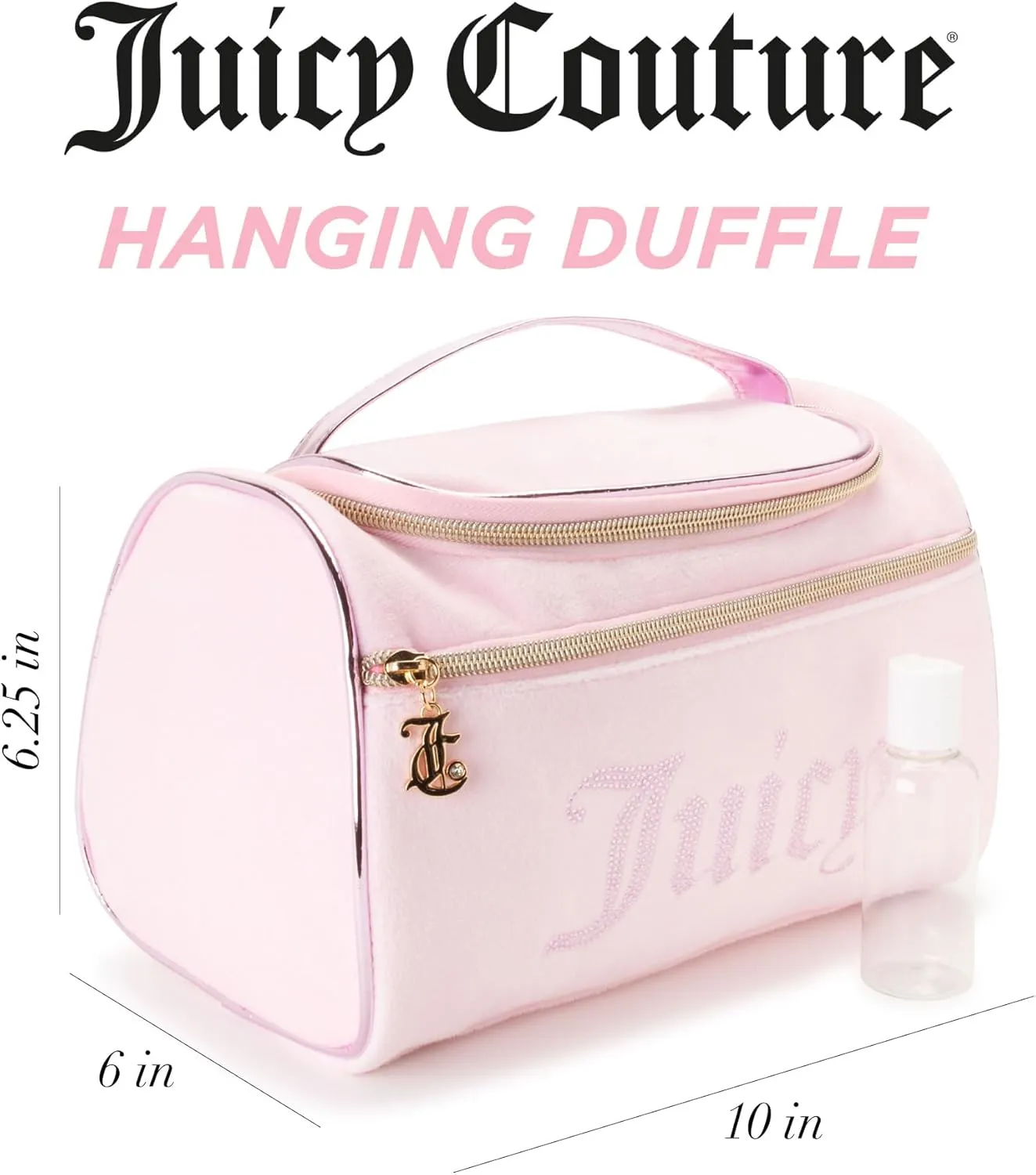 Juicy Couture Women's Cosmetics Bag - Hanging Travel Makeup and Toiletries Small Duffel Bag, Pink
