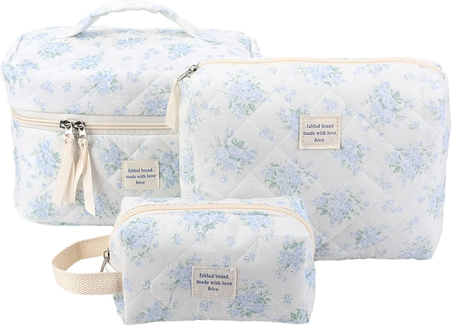 Juoxeepy Quilted Makeup Bag Floral Cotton Cosmetic Bag Jolly House Toiletry Bag Coquette Aesthetic Makeup Bag Cosmetic
