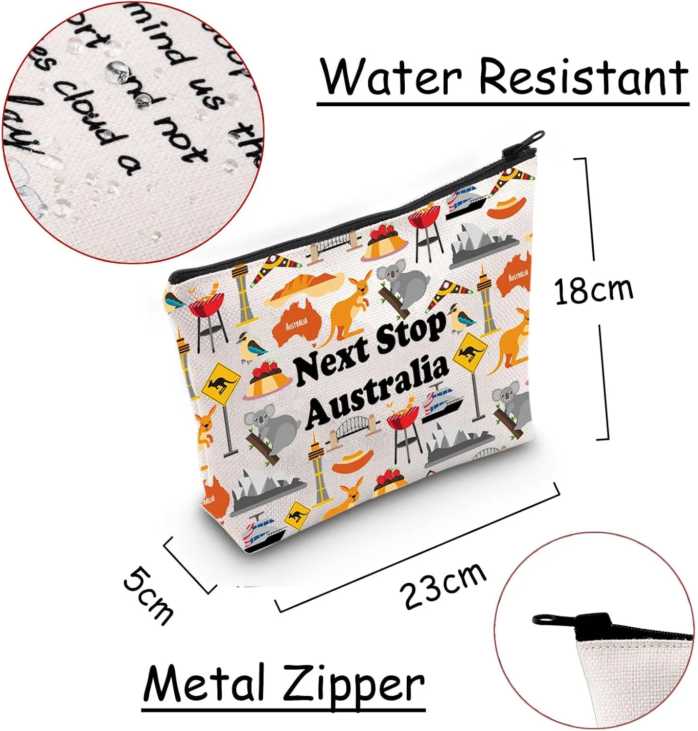 JXGZSO Australia Trip Gift Next Stop Australia Cosmetic Bag Traveler Gift Australia Vacation Makeup Bag Australia Culture Gift