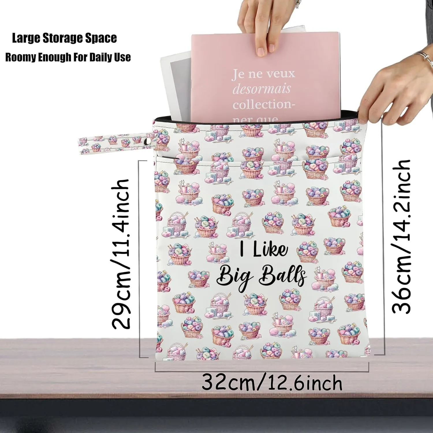 JXGZSO Crochet Supplies Knitting Project Bag - I Like Big Balls Make Up Bag Funny Knitting Gift