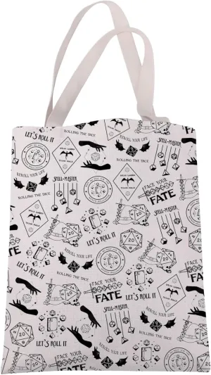 JXGZSO D20 Dice Canvas Tote Bag RPG Game Gift Chaotic Neutral Shoulder Bag D Gamer Gift D Master Theme Gifts