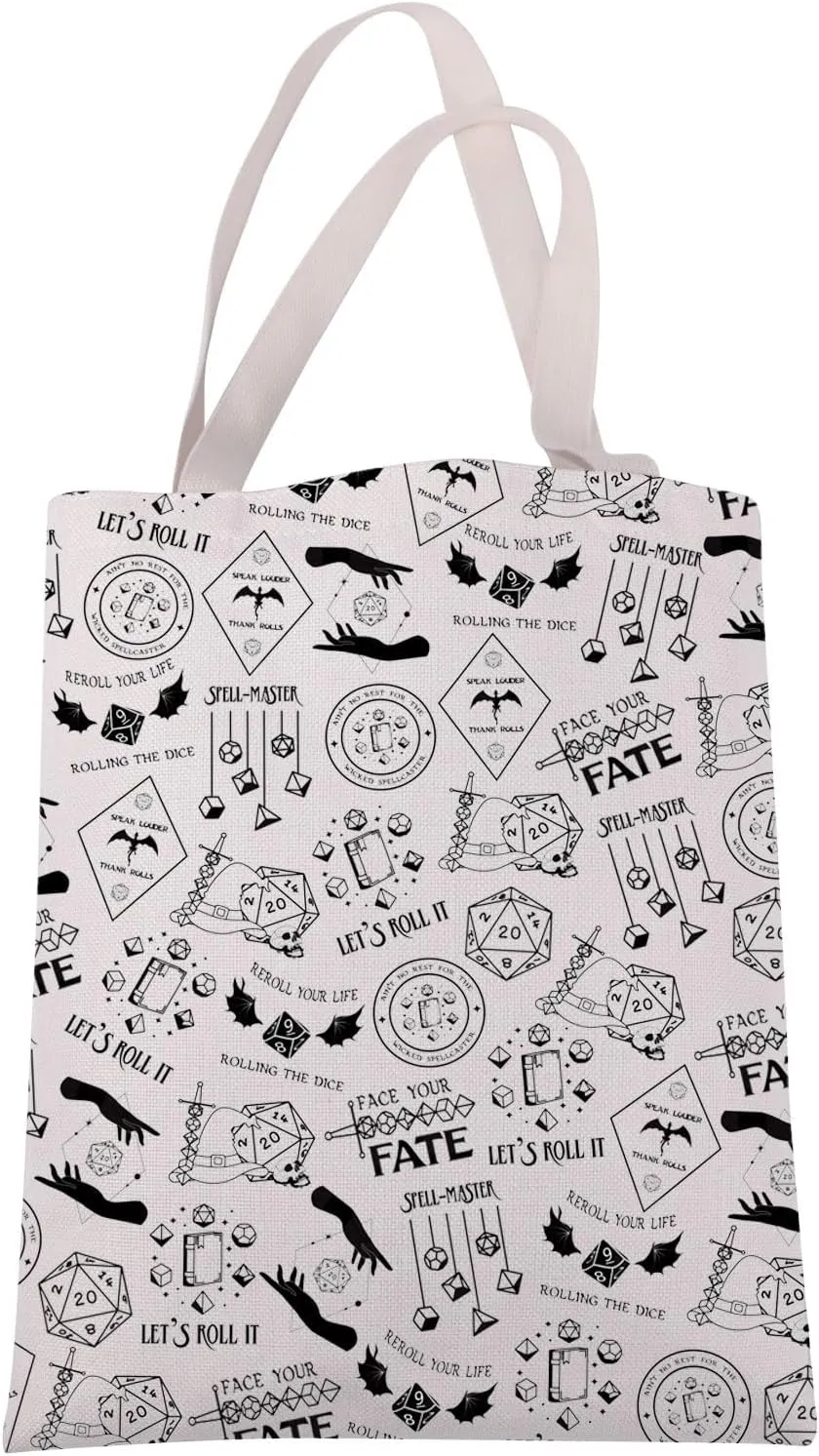 JXGZSO D20 Dice Canvas Tote Bag RPG Game Gift Chaotic Neutral Shoulder Bag D Gamer Gift D Master Theme Gifts