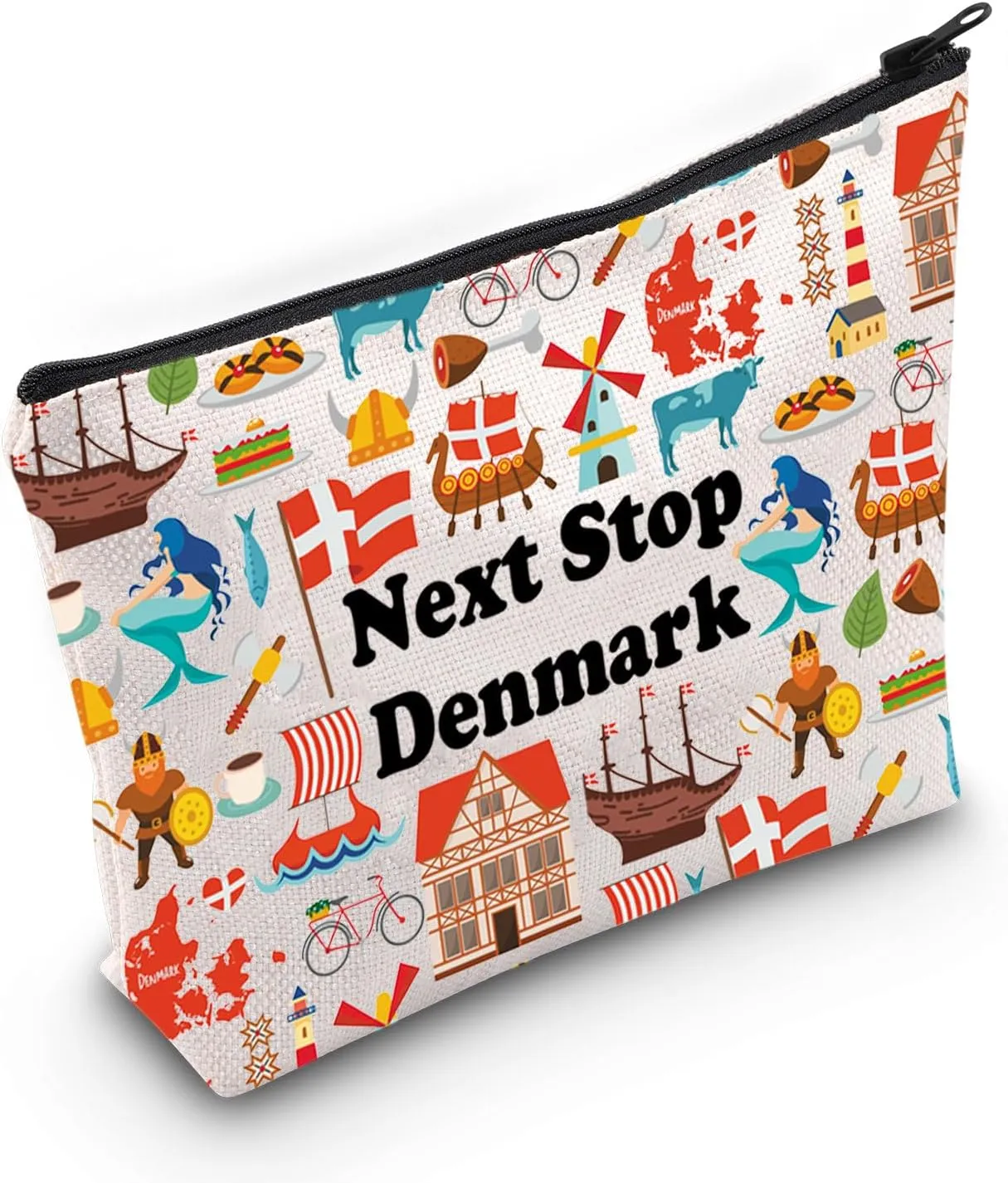 JXGZSO Denmark Travel Gift Next Stop Denmark Cosmetic Bag Traveler Gift Denmark Vacation Makeup Bag Danish landmark Trip Gift