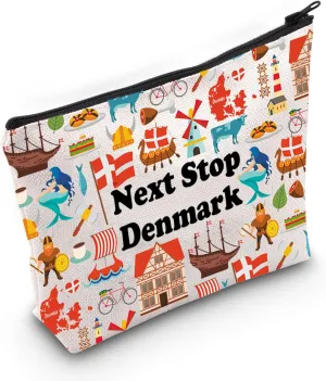 JXGZSO Denmark Travel Gift Next Stop Denmark Cosmetic Bag Traveler Gift Denmark Vacation Makeup Bag Danish landmark Trip Gift