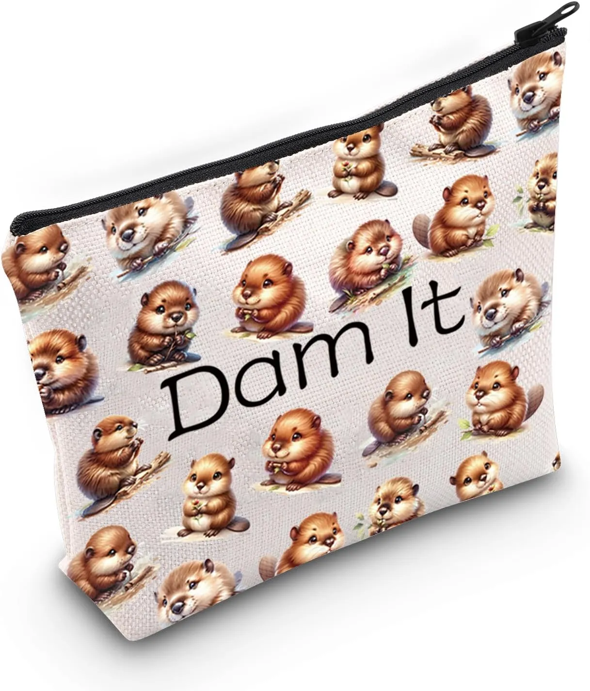 JXGZSO Funny Beaver Cosmetic Bag Beaver Lover Gift Rodent Beaver Dam It Makeup Pouch Bag (Dam It Bag)