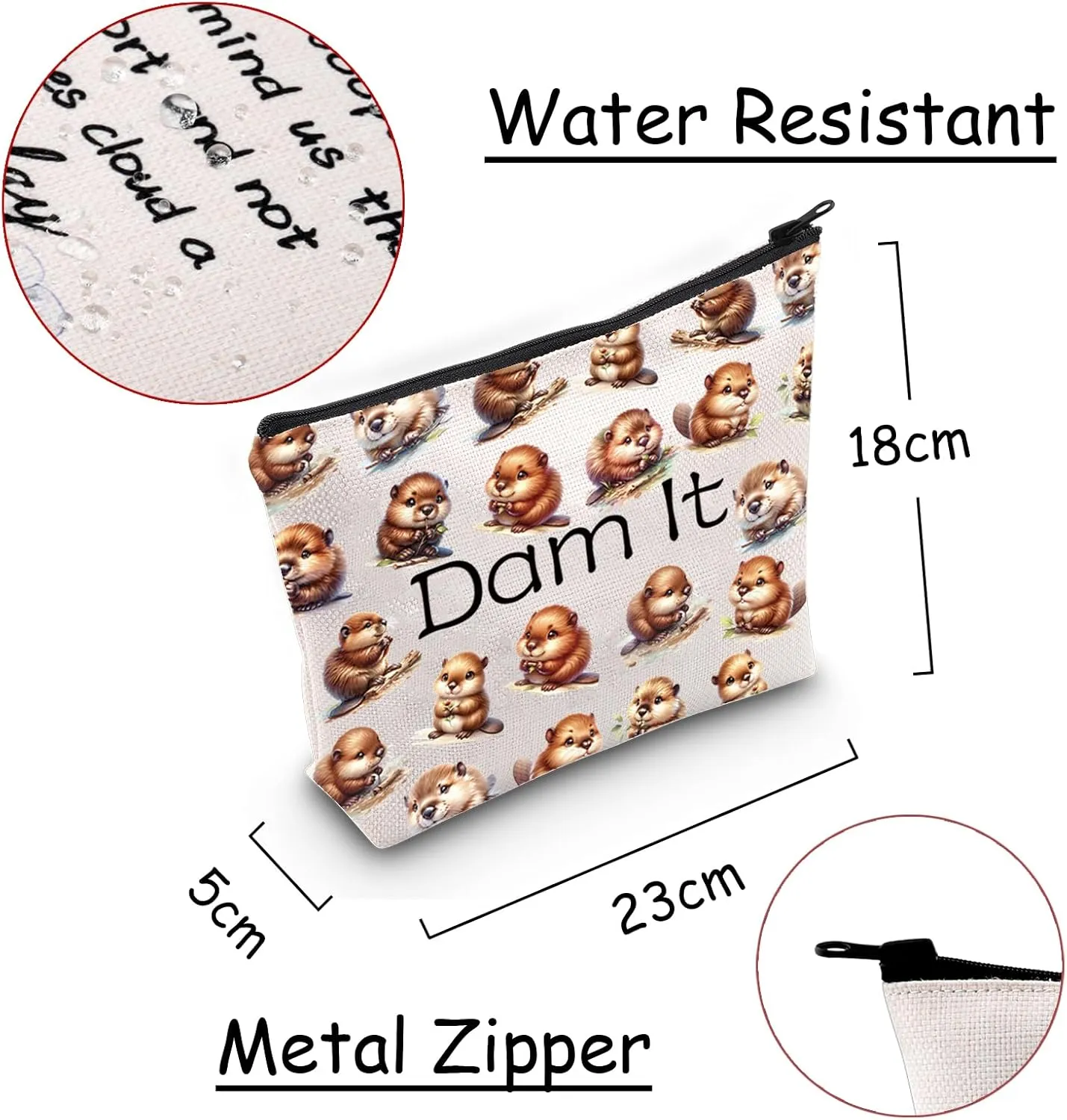JXGZSO Funny Beaver Cosmetic Bag Beaver Lover Gift Rodent Beaver Dam It Makeup Pouch Bag (Dam It Bag)