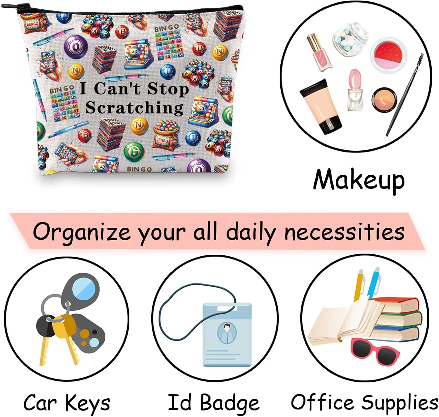 JXGZSO Funny Lottery Scratching Gift I Can't Stop Scratching Makeup Bag Casino Scratch Off Bag Scratch Ticket Gift For Casino Lover Lottery player (Lotto ticket Bag)