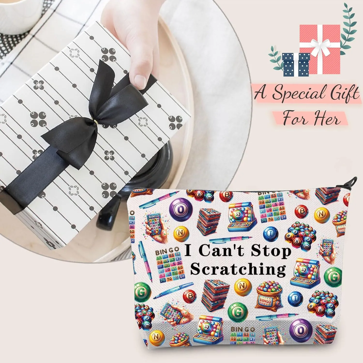 JXGZSO Funny Lottery Scratching Gift I Can't Stop Scratching Makeup Bag Casino Scratch Off Bag Scratch Ticket Gift For Casino Lover Lottery player (Lotto ticket Bag)