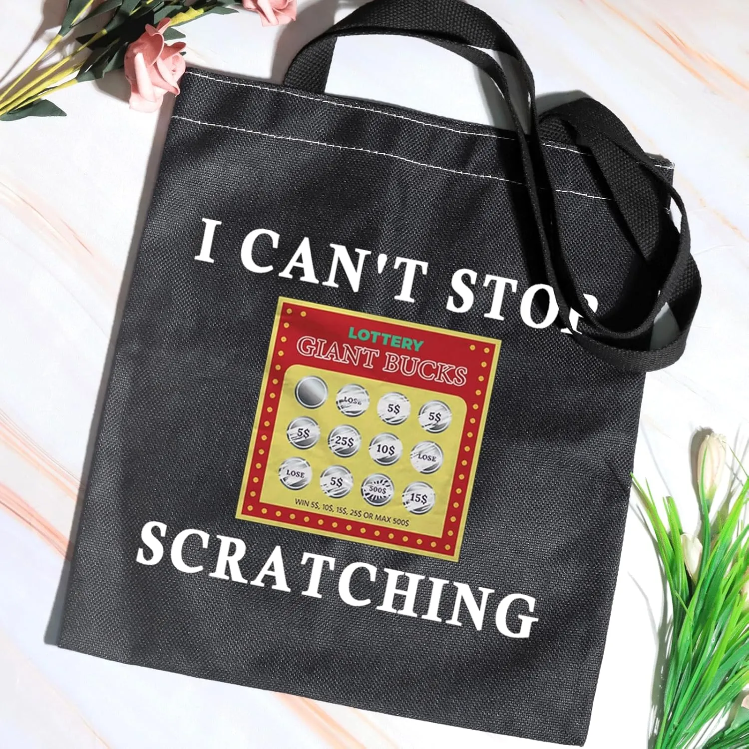 JXGZSO Funny Lottery Scratching Gift I Can't Stop Scratching Makeup Bag Casino Scratch Off Bag Scratch Ticket Gift For Casino Lover Lottery player (Lotto ticket shopping black)