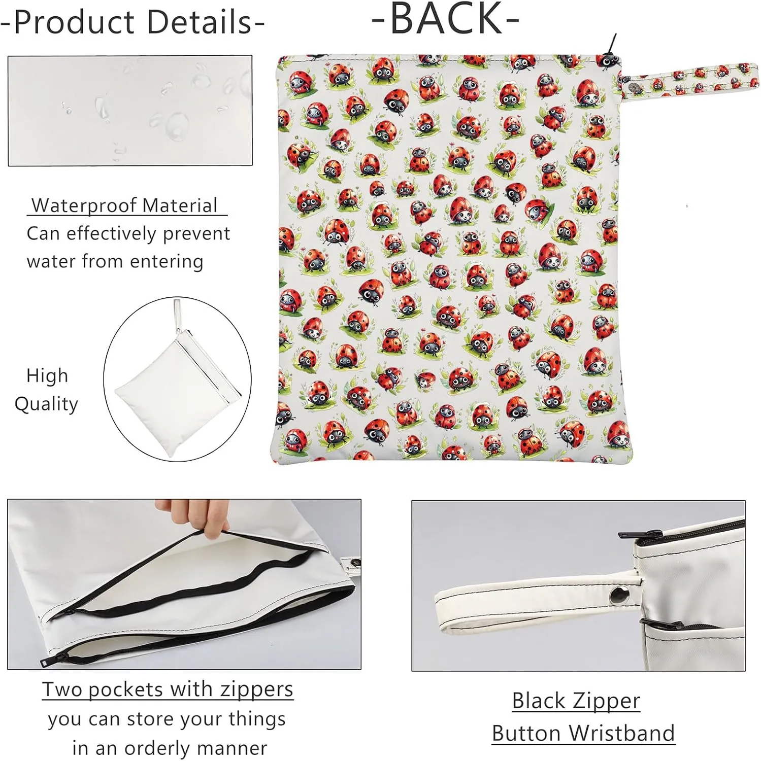 JXGZSO Good Luck Ladybug Makeup Bag With Zipper Gifts For Women When She Swoops In It's To Remind Us Not To Let Worries Cloud A Single Day Cosmetic Bag