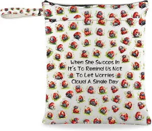 JXGZSO Good Luck Ladybug Makeup Bag With Zipper Gifts For Women When She Swoops In It's To Remind Us Not To Let Worries Cloud A Single Day Cosmetic Bag