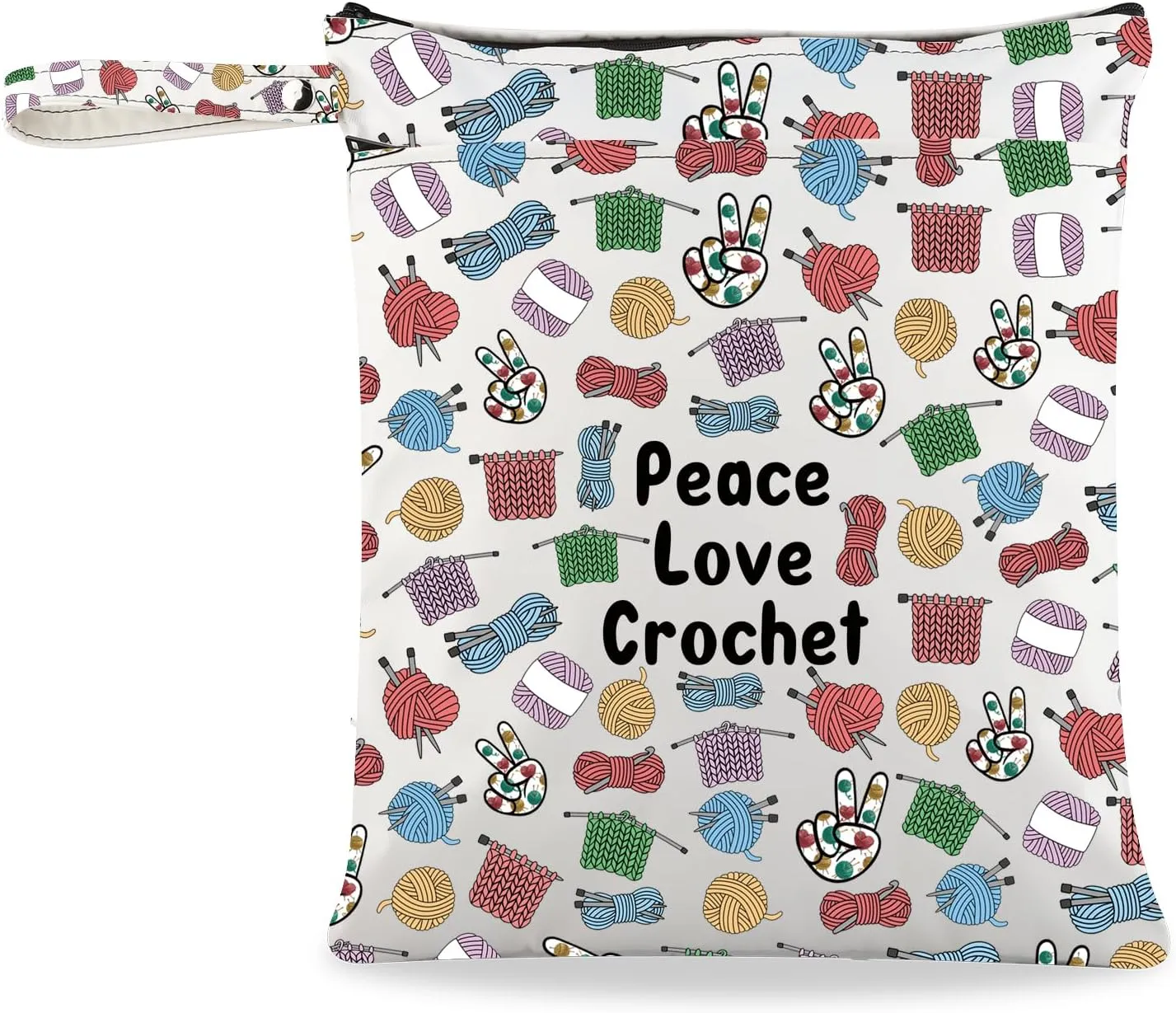JXGZSO Knitting Project Bag Peace Love Crochet Makeup Bag With Zipper Knitter Gift