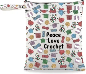 JXGZSO Knitting Project Bag Peace Love Crochet Makeup Bag With Zipper Knitter Gift