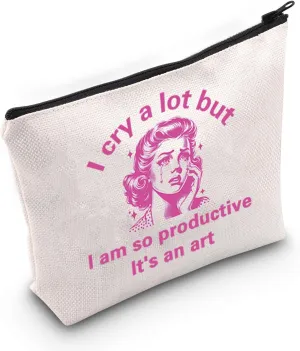JXGZSO Mental Health Quotes Makeup Bag Motivation Gift I Cry A Lot Zipper Cosmetic Bag Broken Heart Inspired Gift