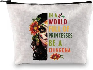 JXGZSO Mexican Lady Cosmetic Bag In A World Full Of Princesses Be A Mexican Makeup Bag Badass Women Gift