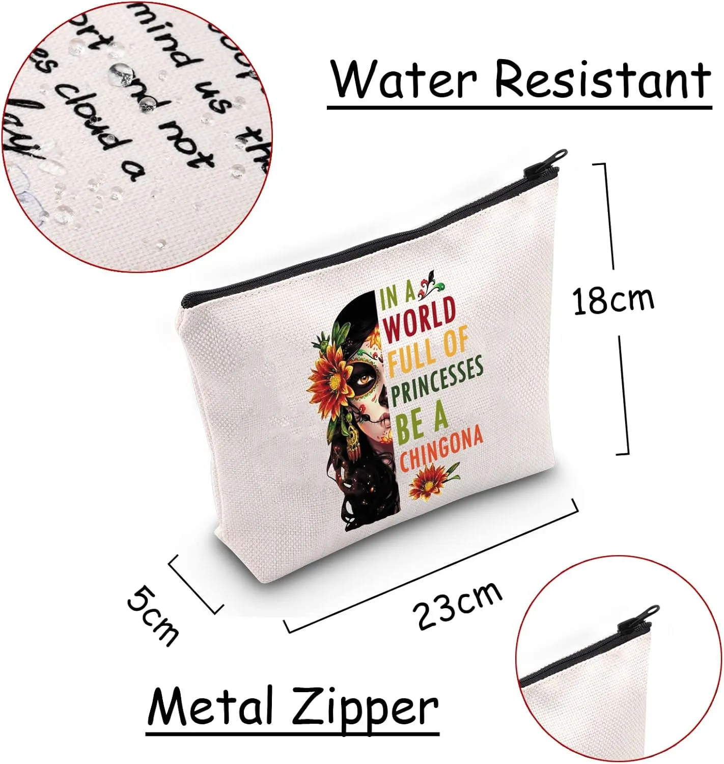 JXGZSO Mexican Lady Cosmetic Bag In A World Full Of Princesses Be A Mexican Makeup Bag Badass Women Gift