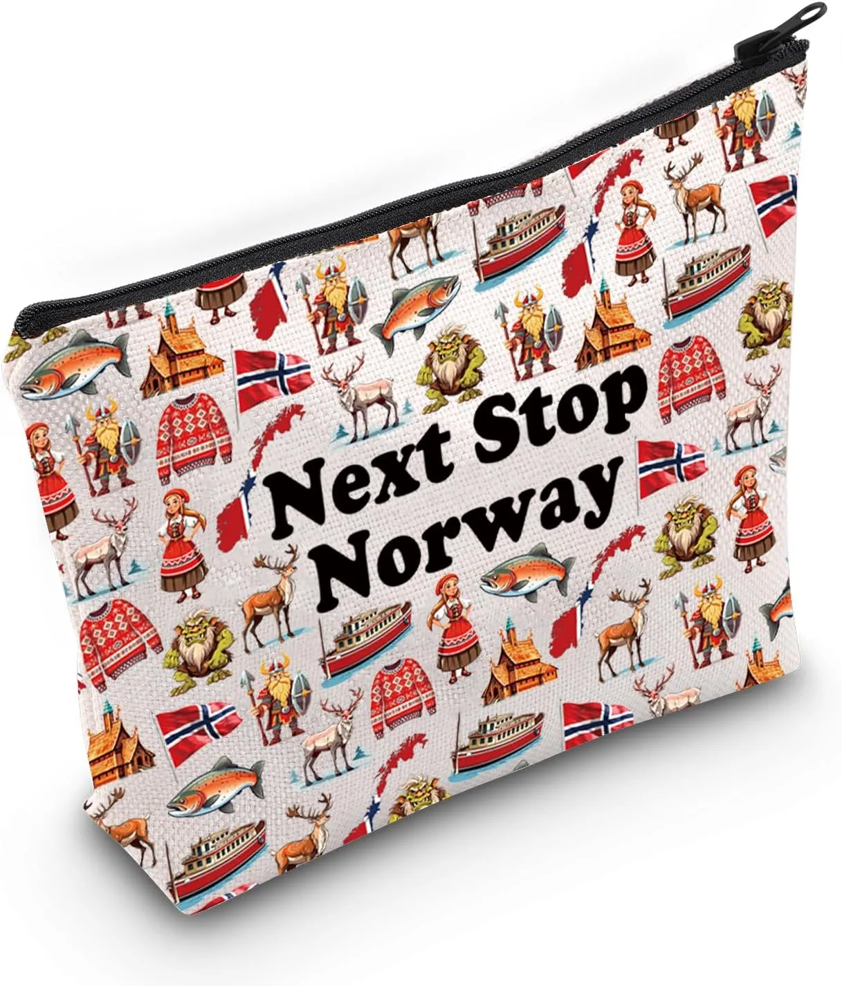 JXGZSO Norway Symbols Souvenir Cosmetic Bag Next Stop Norway Makeup Bag Norway Vacation Trip Gift Norway landmark Gift