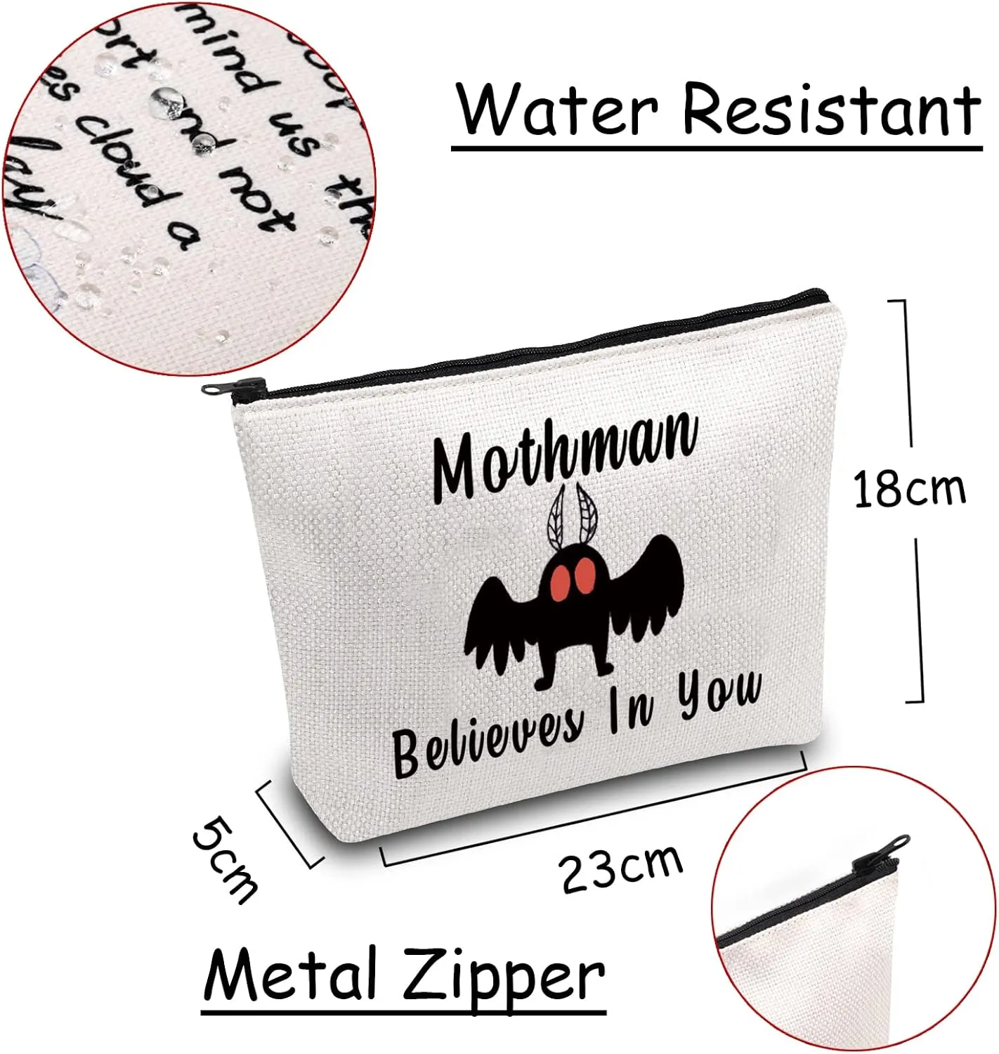 JXGZSO Novelty Mothman Makeup Bag M Believes In You M with Bright Red Eye Gift For Mothmans Lover (Mothman)
