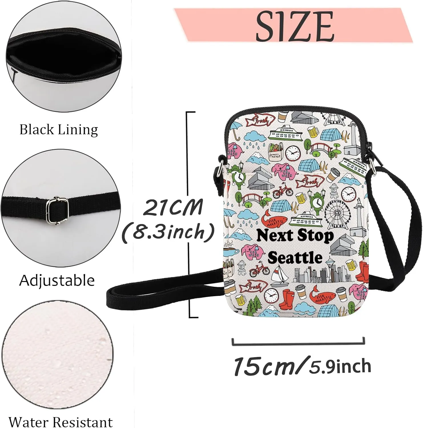 JXGZSO Seattle Washington Travel Gift Next Stop Seattle Makeup Bag Traveler Gift Seattle Cosmetic Bag Seattle Trip Gift