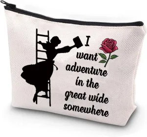 JYTAPP Beauty Fairytale Gifts Belle Princess Rose Makeup Bag I Want Adventure In The Great Wide Somewhere Cosmetic Bag Princess Belle Inspirational Gifts, beige