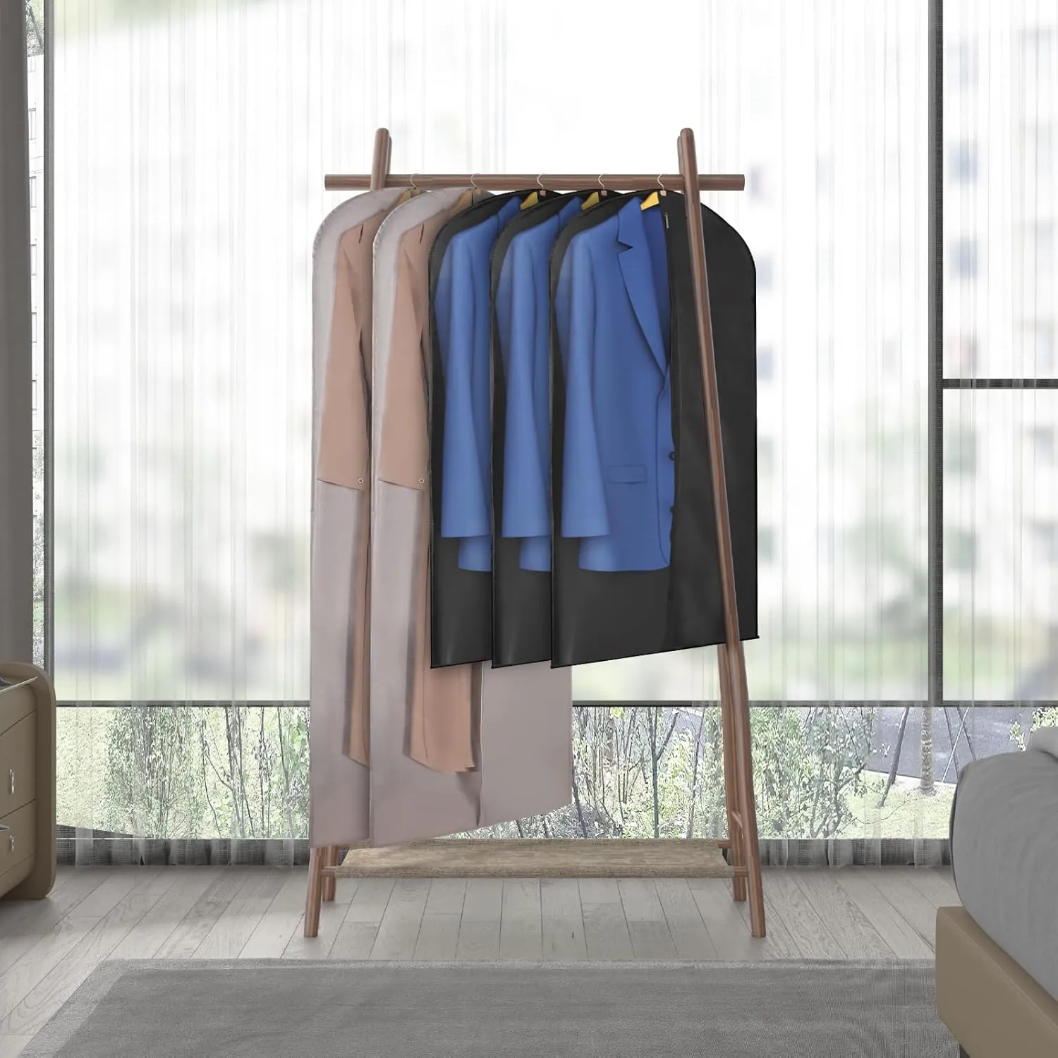 KEEGH 43" Garment Bags for Hanging Clothes, Suit Cover Bags for Men, Suit Bags for Closet Storage or Travel, Suit Protector Bag Clothes Cover for Suits Shirts Coat with Big Clear Window, 6 Pack, Black