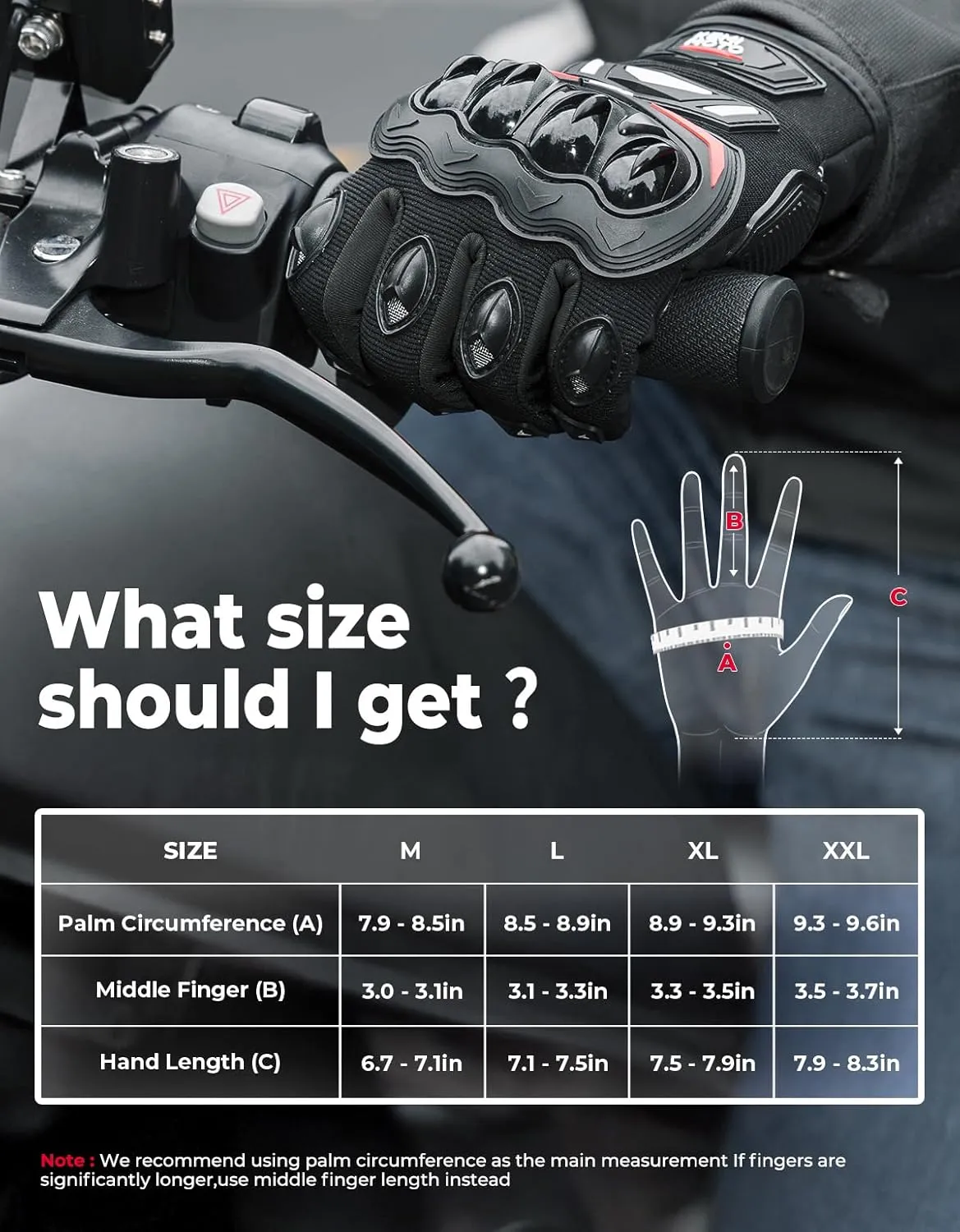 KEMIMOTO Motorcycle Gloves for Men and Women, Touchscreen Cycling Gloves for Outdoor Sports On-Road Off-Road Mountain Motorcycle Motorcross Motorbike Dirt Bike Bicycle Racing ATV UTV, L, Black