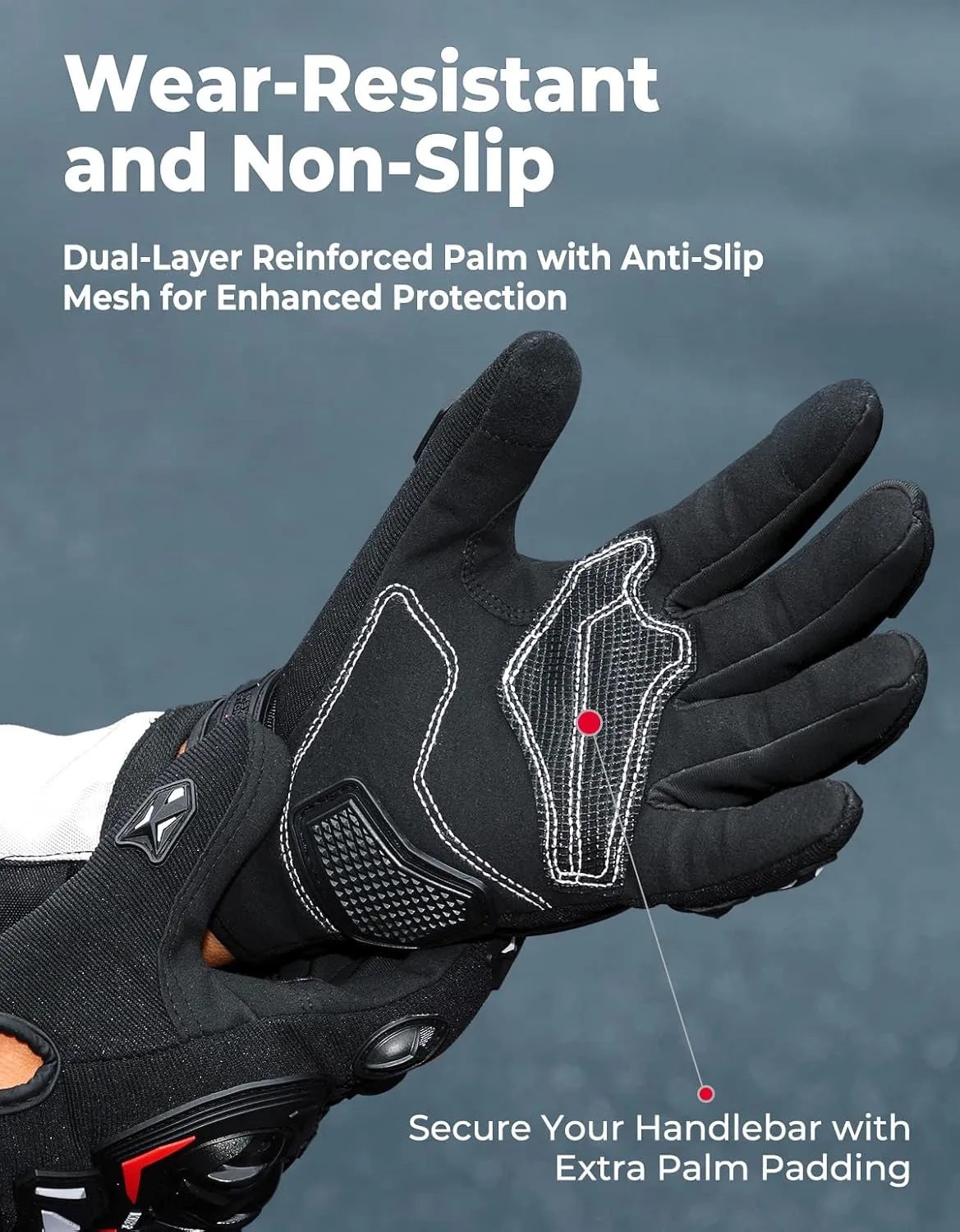 KEMIMOTO Motorcycle Gloves for Men and Women, Touchscreen Cycling Gloves for Outdoor Sports On-Road Off-Road Mountain Motorcycle Motorcross Motorbike Dirt Bike Bicycle Racing ATV UTV, L, Black