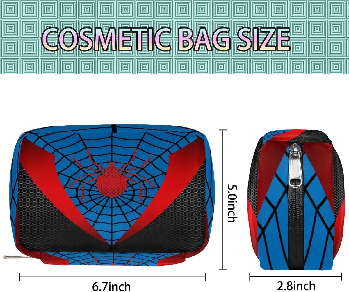 Kids Toiletry Bag for Boys, Cute Small Blue Spider Web Wash Bag for Teens Waterproof Cosmetic Weekender Bag Toddler Traveling Toiletries