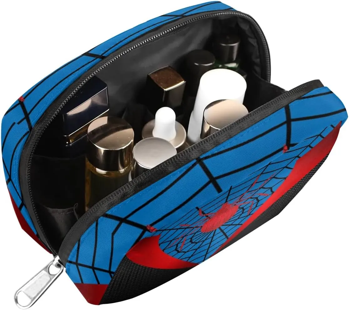 Kids Toiletry Bag for Boys, Cute Small Blue Spider Web Wash Bag for Teens Waterproof Cosmetic Weekender Bag Toddler Traveling Toiletries