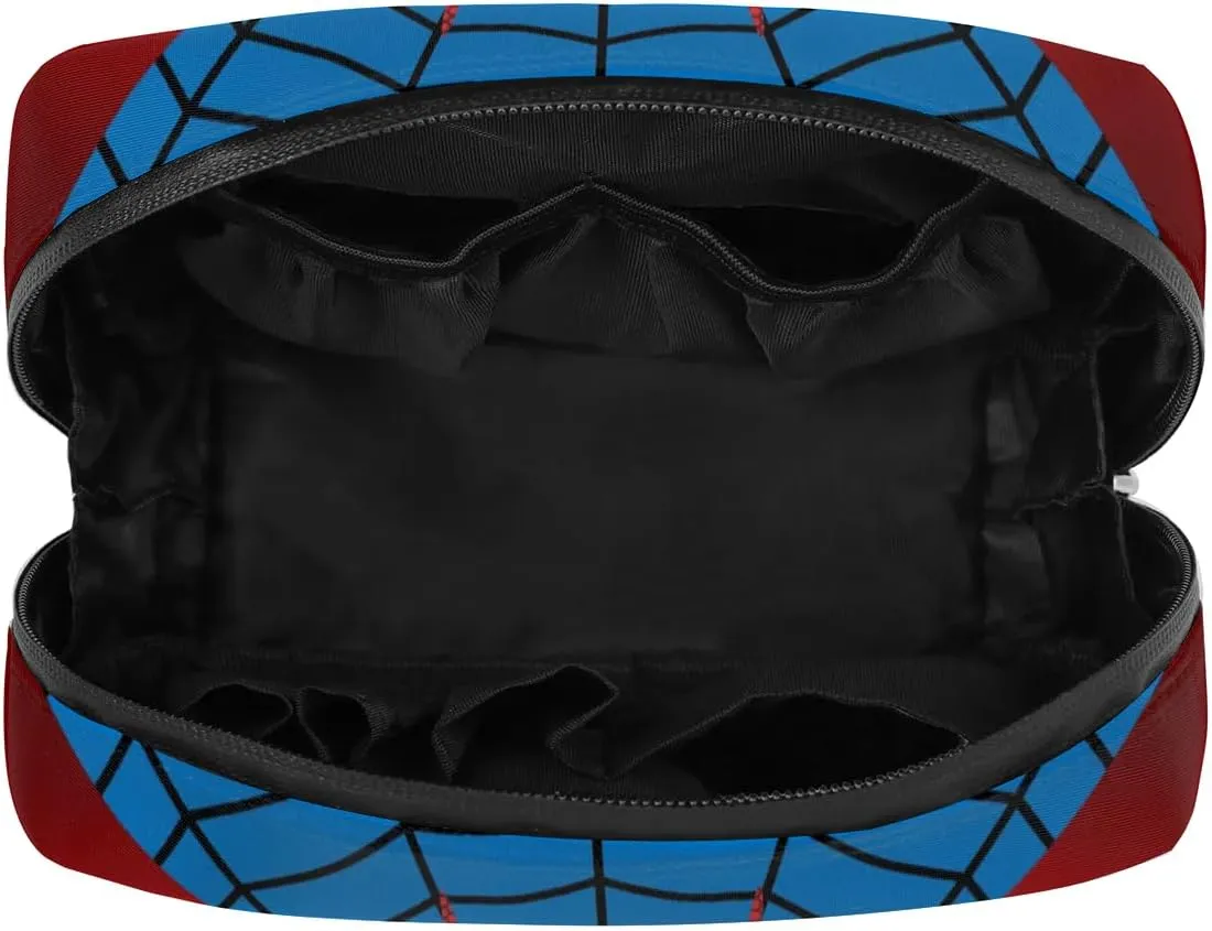 Kids Toiletry Bag for Boys, Cute Small Blue Spider Web Wash Bag for Teens Waterproof Cosmetic Weekender Bag Toddler Traveling Toiletries