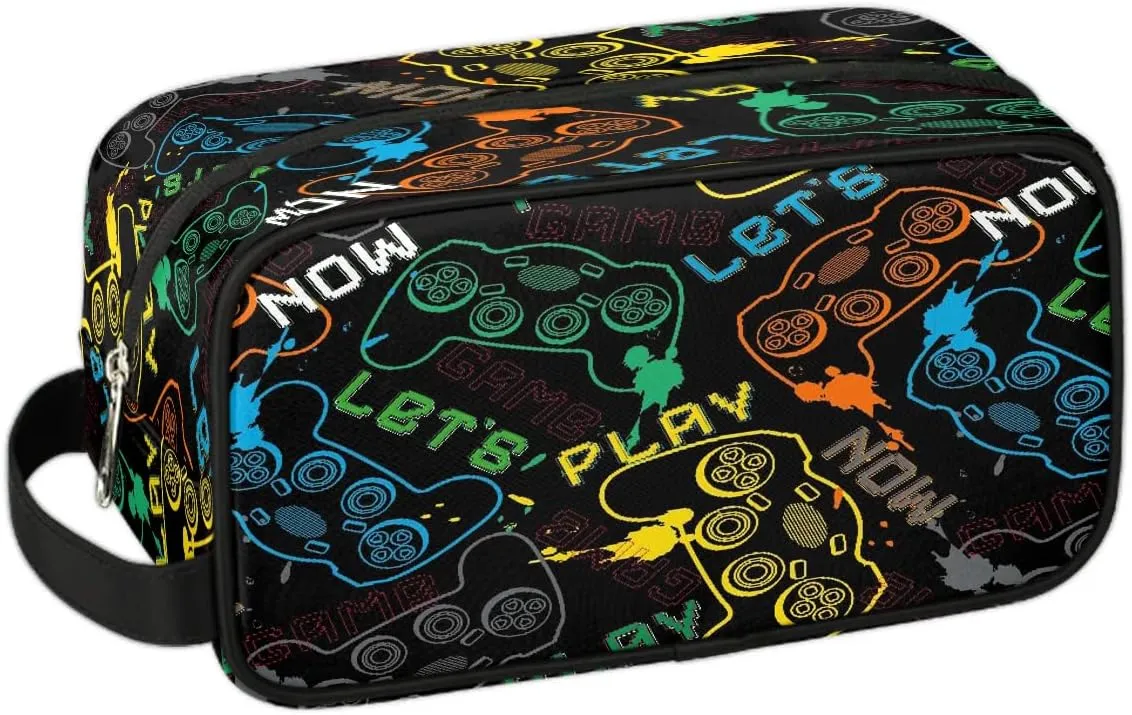 Kids Travel Toiletry Bag Game Controller, Waterproof Hanging Dopp Kit for Teens Boys, Cool Switch Carrying Case Compatible with Nintendo Switch and New Switch OLED Console