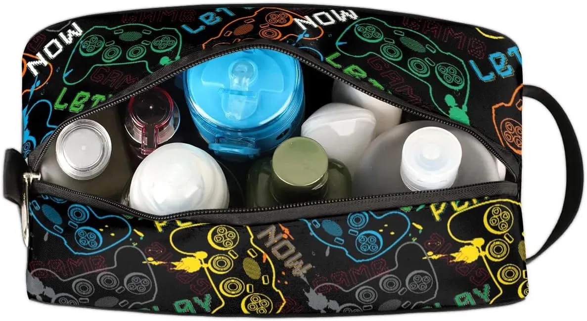 Kids Travel Toiletry Bag Game Controller, Waterproof Hanging Dopp Kit for Teens Boys, Cool Switch Carrying Case Compatible with Nintendo Switch and New Switch OLED Console