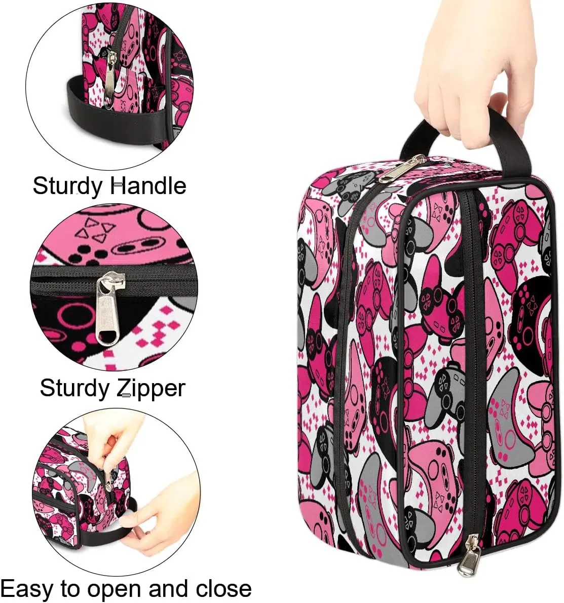 Kids Travel Toiletry Bag, Waterproof Hanging Dopp Kit for Teens Boys, Pink Video Game Switch Carrying Case Compatible with Nintendo Switch and New Switch OLED Console