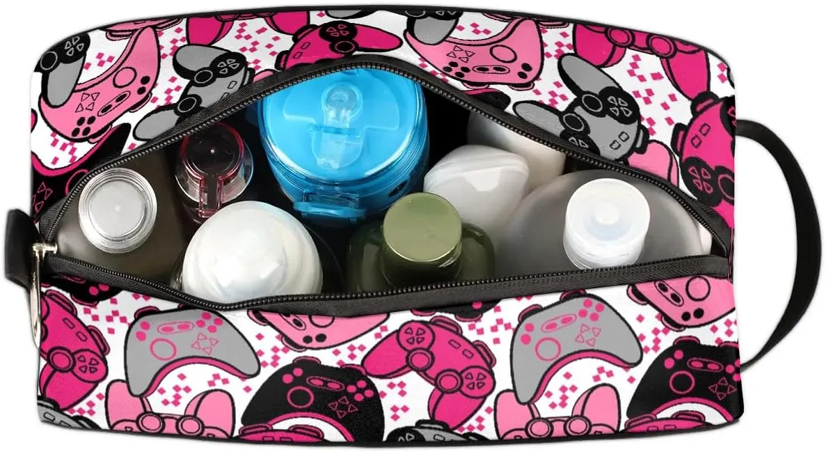 Kids Travel Toiletry Bag, Waterproof Hanging Dopp Kit for Teens Boys, Pink Video Game Switch Carrying Case Compatible with Nintendo Switch and New Switch OLED Console