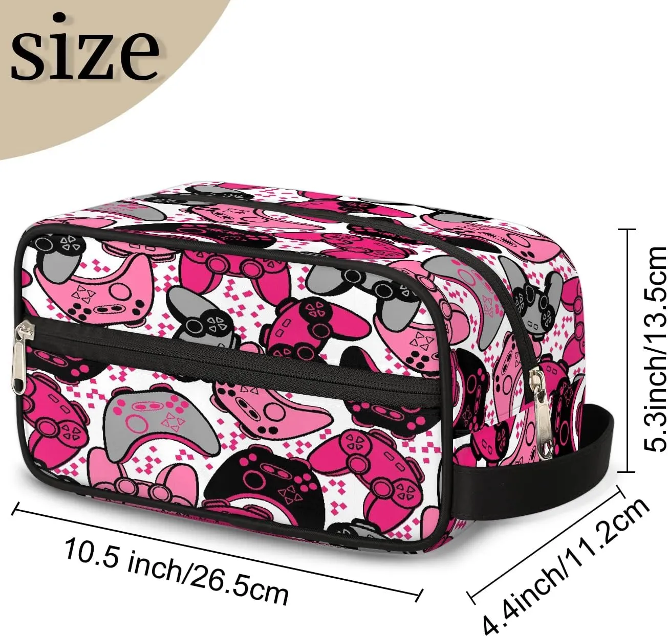 Kids Travel Toiletry Bag, Waterproof Hanging Dopp Kit for Teens Boys, Pink Video Game Switch Carrying Case Compatible with Nintendo Switch and New Switch OLED Console