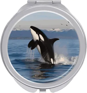 Killer Whale Makeup Mirror Mini Foldable Cosmetic Mirror Ultra Thin Lightweight Vanity Mirrors Compact Portable for Travel, Makeup, Bathroom