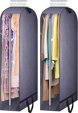 KIMBORA 10" Gusseted Clear Dress Bags for Gowns 54" Suit Bags for Closet Storage with Handles Garment Bags for Hanging Clothes Storage Garment Covers for Coats, Suits, Jackets, Dresses(2 Packs, Grey)