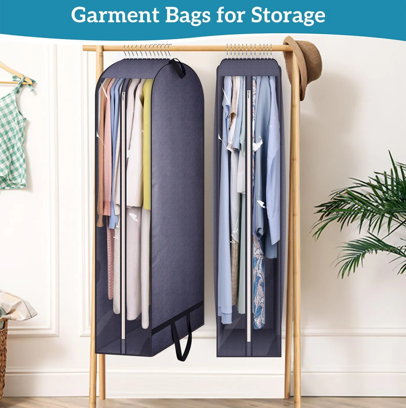 KIMBORA 10" Gusseted Clear Dress Bags for Gowns 54" Suit Bags for Closet Storage with Handles Garment Bags for Hanging Clothes Storage Garment Covers for Coats, Suits, Jackets, Dresses(2 Packs, Grey)