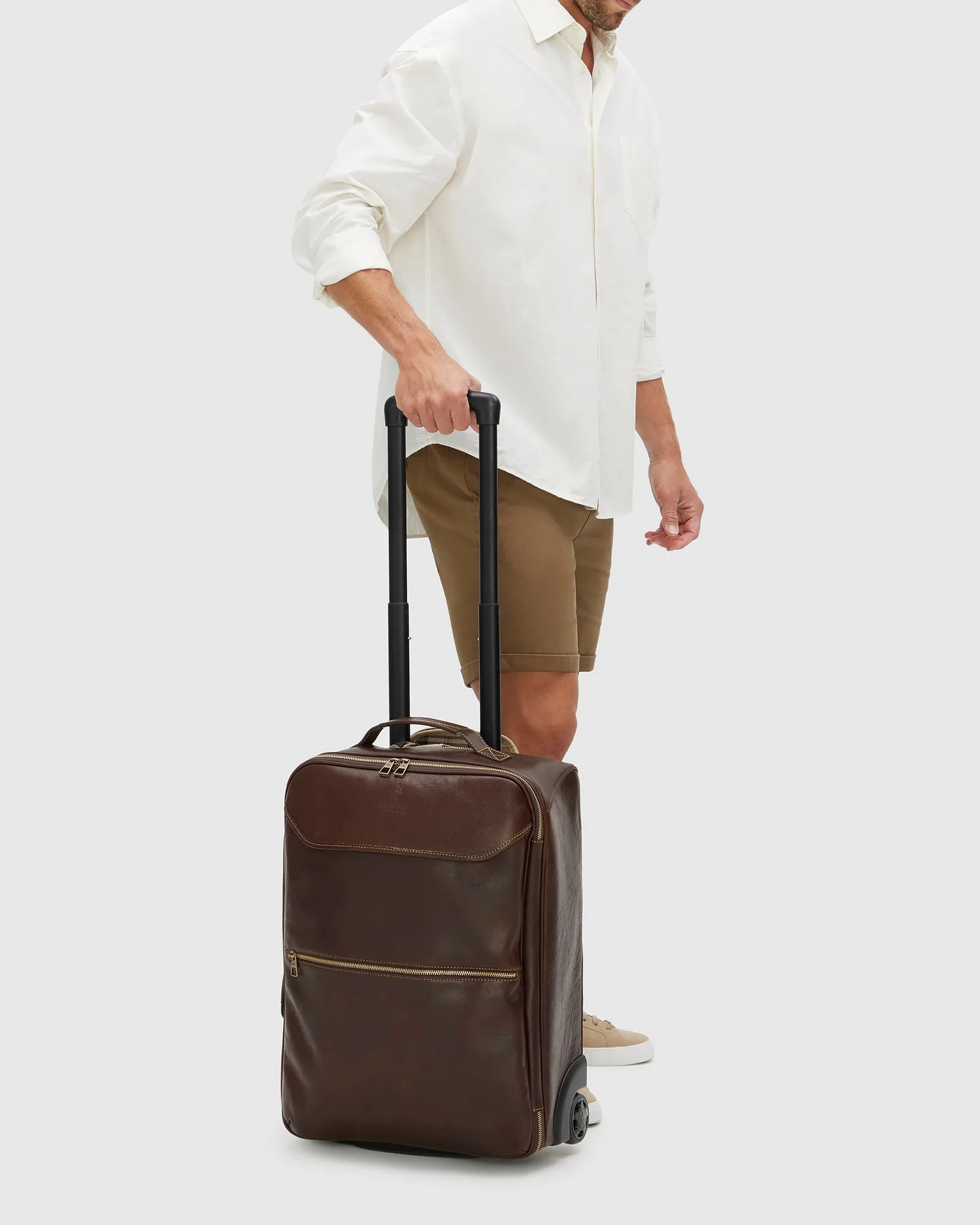 Kino Matt Chocolate- Wheeled Leather Trolley Case