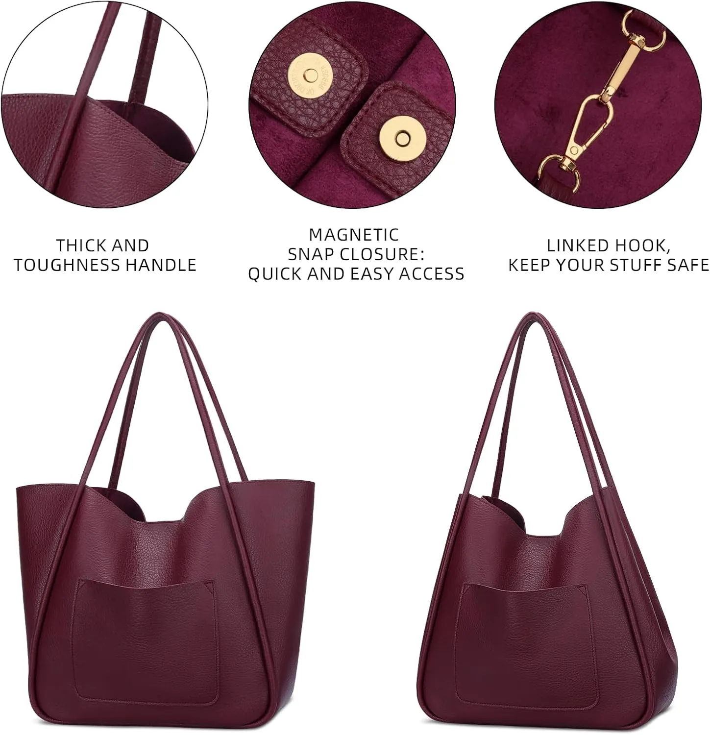 KKXIU Tote Bag for Women Vegan Leather Shoulder Purse Large Capacity Travel Bag