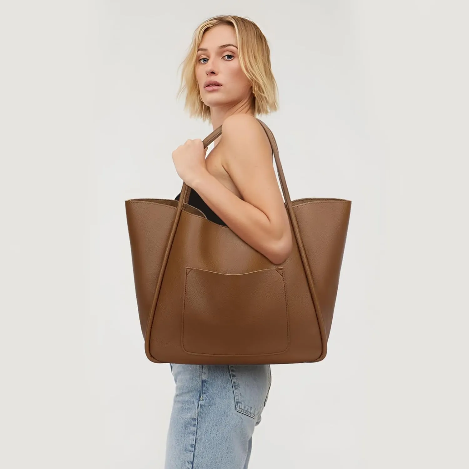 KKXIU Tote Bag for Women Vegan Leather Shoulder Purse Large Capacity Travel Bag