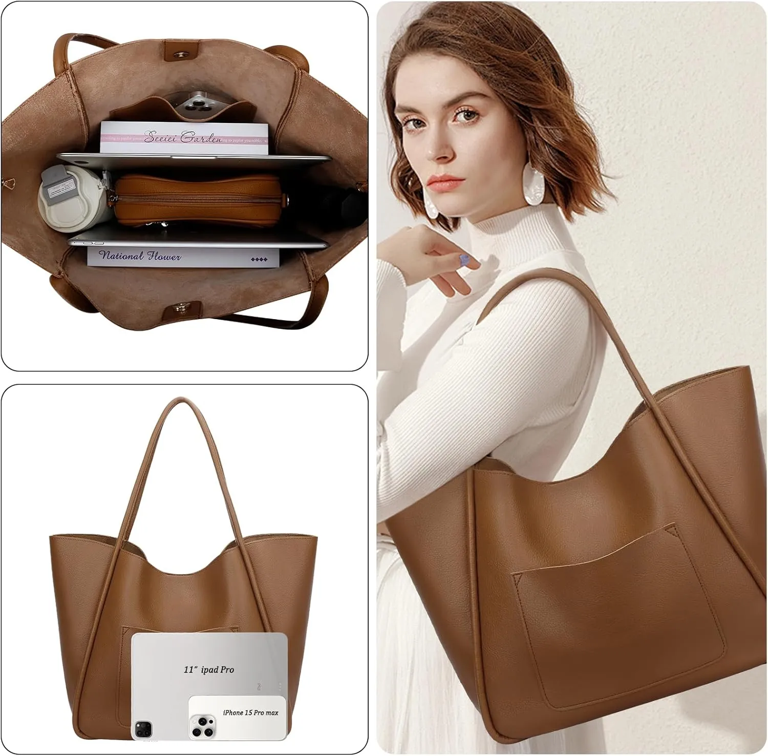 KKXIU Tote Bag for Women Vegan Leather Shoulder Purse Large Capacity Travel Bag